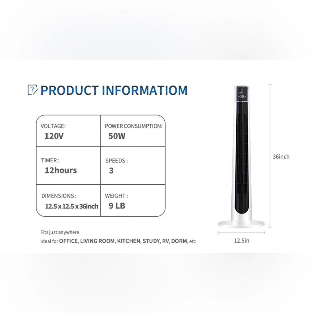 VEOHAUT Tower Fan - Oscillating Fan with Remote - Picture 9 of 12